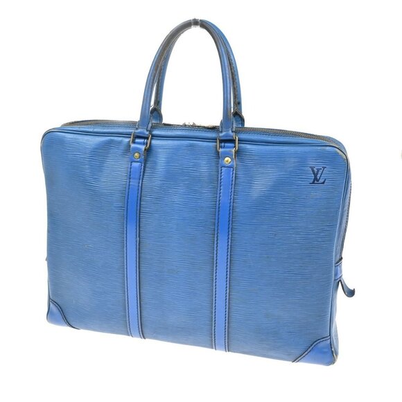 LOUIS VUITTON Porte Documents Voyage Briefcase Hand Bag Epi Blue - Picture 1 of 16